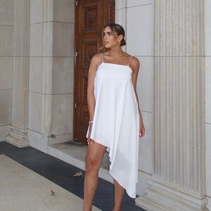12th Tribe Ivory Asymmetrical Dress with Chain Straps
